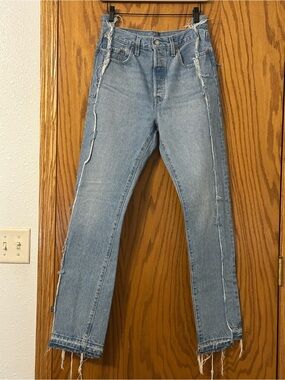 NuDenim Redone Levi’s Blue Distressed Straight-Leg Jeans - Size 28 (waistband)